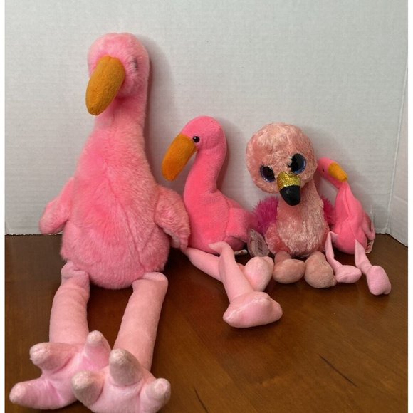 Ty Flamingo Plush 4 Beanie Buddies Babies Boos & Mini Collector's Lot Pinky - Picture 1 of 10